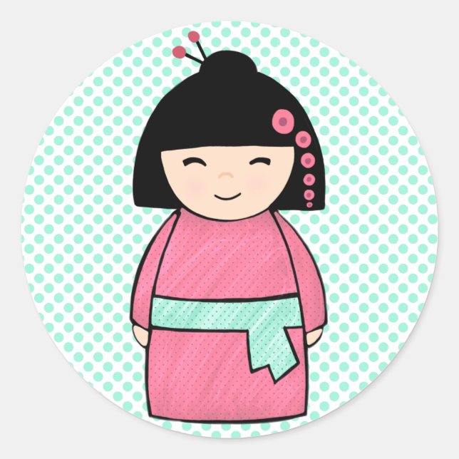 Redondo Adesivo de boneca Kokeshi, brilhante, 7,62 cm (fol (Frente)