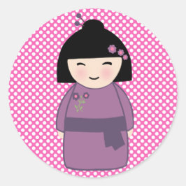 Redondo Adesivo de boneca Kokeshi japonesa