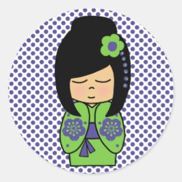 Redondo Adesivo de boneca Kokeshi japonesa