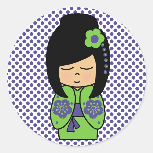 Redondo Adesivo de boneca Kokeshi japonesa (Frente)
