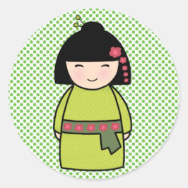 Redondo Adesivo de Boneca Kokeshi Japonesa