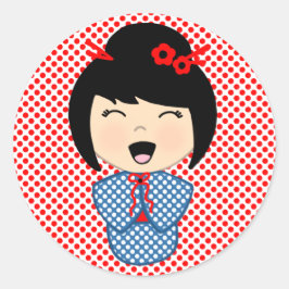 Redondo Adesivo de boneca Kokeshi Japonesa