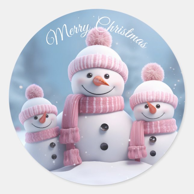 Redondo Adesivo de Boneco de Neve de Natal Fofo (Frente)