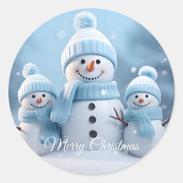 Redondo Adesivo de Boneco de Neve de Natal Fofo (Frente)