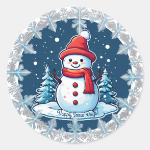 Redondo Adesivo de Boneco de Neve Personalizável "Felizes