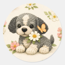 Redondo Adesivo de Borboleta Floral de Cachorrinho Fofo – 