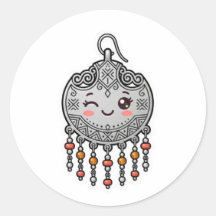 Adesivo de Brinco Prateado Kawaii Amazigh Marroqui