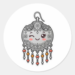 Redondo Adesivo de Brinco Prateado Kawaii Amazigh Marroqui