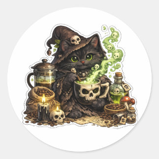 Redondo Adesivo de Bruxa Feiticeira de Poção de Gato Preto