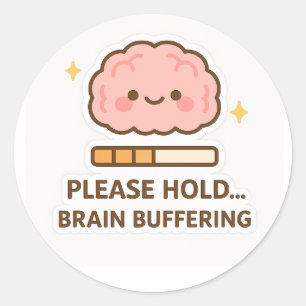 Redondo Adesivo de Buffering de Cérebro Kawaii