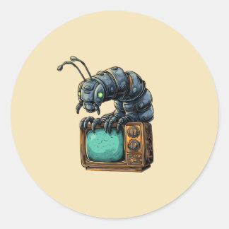 Redondo Adesivo de Bug de TV Retro de Ficção Científica
