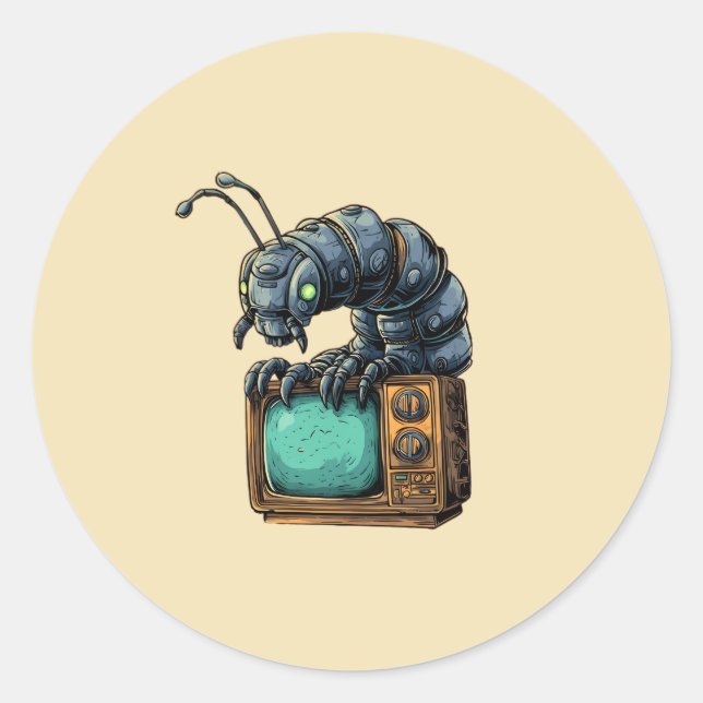 Redondo Adesivo de Bug de TV Retro de Ficção Científica (Frente)