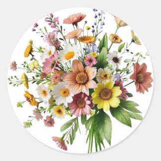 Redondo Adesivo de Buquê de Flores Silvestres | Botânica C