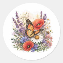 Redondo Adesivo de Buquê de Flores Silvestres em Aquarela