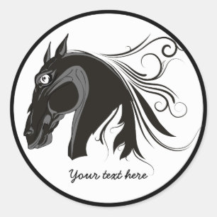 Redondo Adesivo de cabeça de cavalo preto e branco