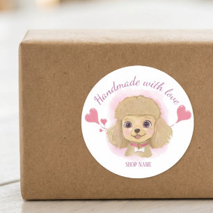 Redondo Adesivo de Cachorro Feito à Mão com Amor – Etiquet