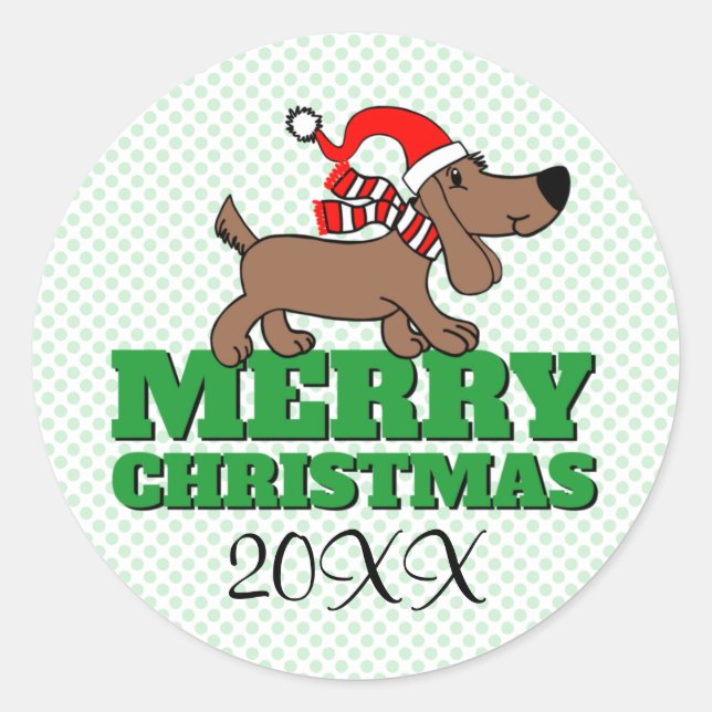 Redondo Adesivo de Cachorro Feliz Natal 3 polegadas (folha (Frente)