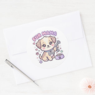 Redondo Adesivo de Cachorro Fofo Mama Pelo Pastel