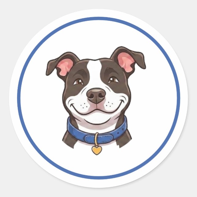 Redondo Adesivo de Cachorro Pitbull Menino (Frente)