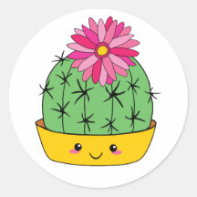 Adesivo de Cactus de Desenho Kawaii com Rosto Sorr