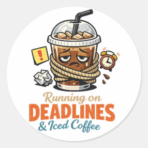 Redondo Adesivo de Café Gelado e Prazos Apertados