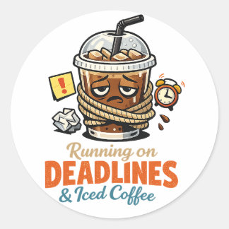 Redondo Adesivo de Café Gelado e Prazos Apertados