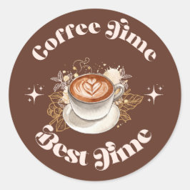 Redondo Adesivo de Café Retro Latte Melhor Momento