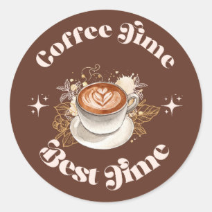 Redondo Adesivo de Café Retro Latte Melhor Momento