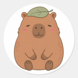 Redondo Adesivo de Capivara Fofa com Folha Verde na Cabeça