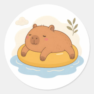 Redondo Adesivo de Capivara Fofa Flutuando na Piscina para