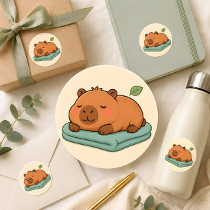 Redondo Adesivo de Capivara Preguiçosa e Fofa Dormindo no