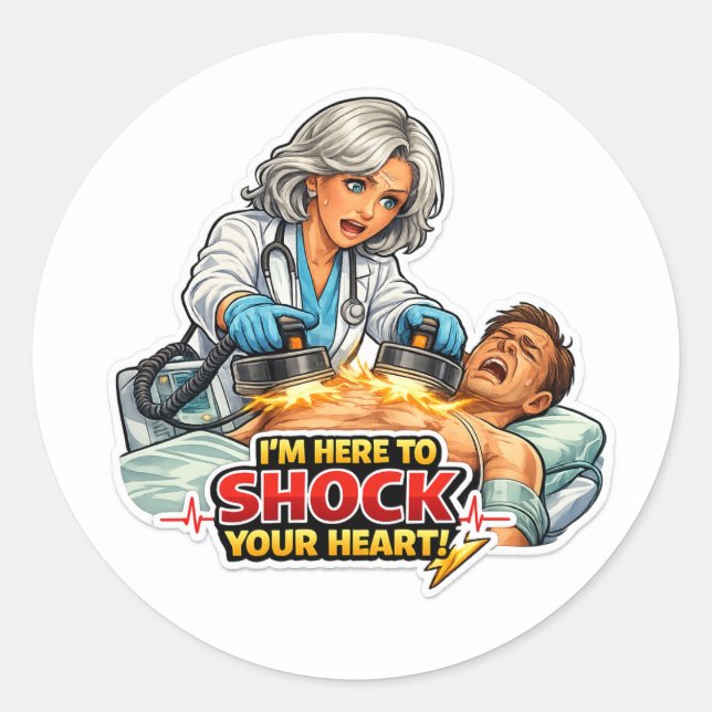 Redondo Adesivo de Cardiologista Engraçado (Frente)