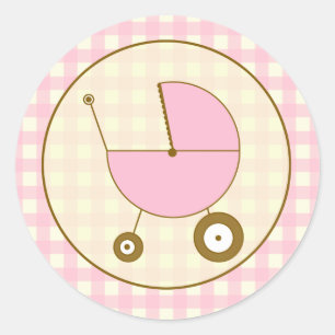 Redondo Adesivo de Carruagem de bebê de Gingham rosa