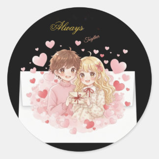 Redondo Adesivo de Carta de Amor de Casal Chibi Fofo - Est