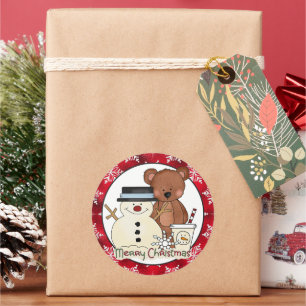 Redondo Adesivo de cartoon do Natal Bear Holiday