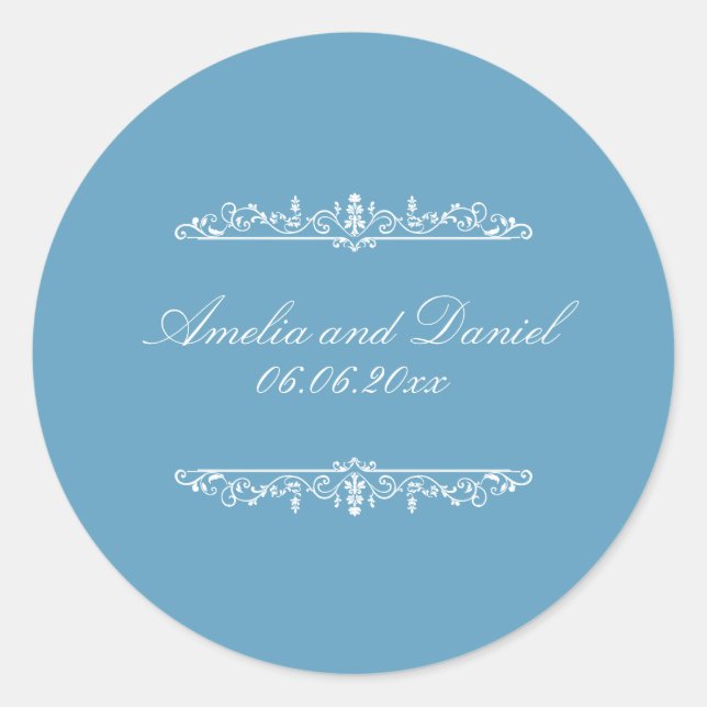 Redondo Adesivo de casamento azul no estilo Regency (Frente)
