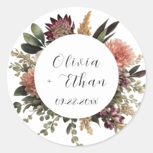Redondo Adesivo de Casamento Boho Coroa Floral Rústico Edi