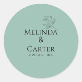 Redondo Adesivo de Casamento Botânico Minimalista