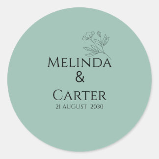 Redondo Adesivo de Casamento Botânico Minimalista