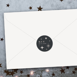Redondo Adesivo de Casamento Celestial Lua e Estrelas Cinz