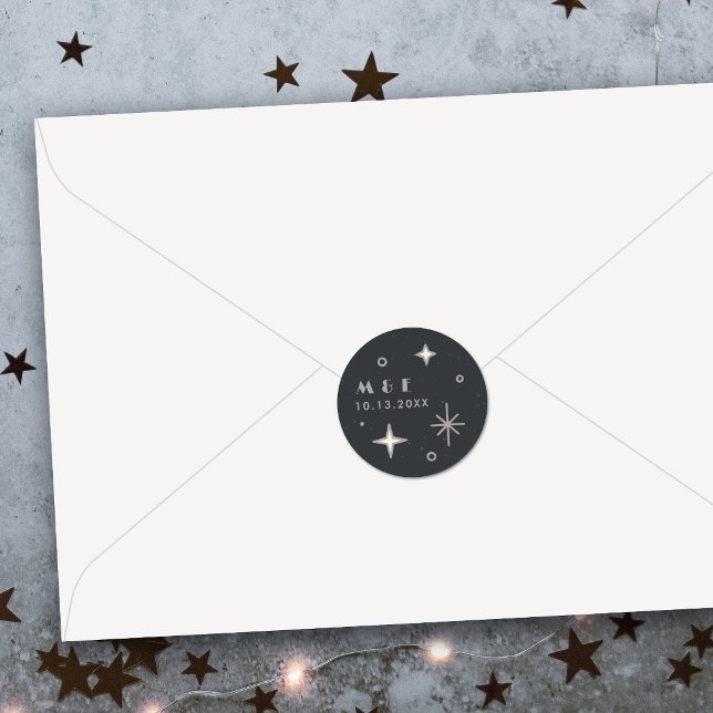 Redondo Adesivo de Casamento Celestial Lua e Estrelas Cinz (Criador carregado)