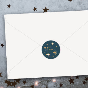 Redondo Adesivo de Casamento Celestial Lua e Estrelas Turq