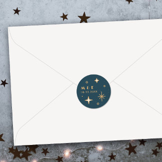 Redondo Adesivo de Casamento Celestial Lua e Estrelas Turq