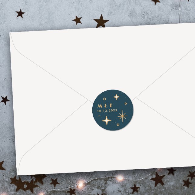 Redondo Adesivo de Casamento Celestial Lua e Estrelas Turq (Criador carregado)