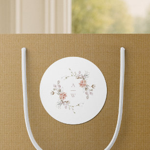 Redondo Adesivo de casamento com monograma floral Blush