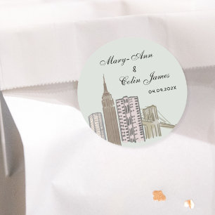 Redondo Adesivo de casamento com silhueta da cidade de Nov