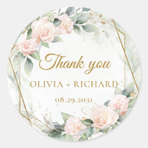 Redondo Adesivo de casamento com verdejante rosado boêmio 