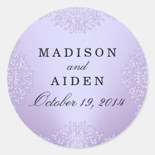 Redondo Adesivo de Casamento Damask Vintage Roxo