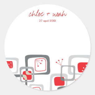 Redondo Adesivo de Casamento de Quadrados Vermelhos Modern