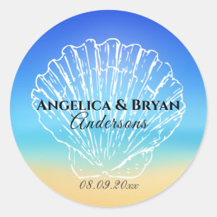 Redondo Adesivo de Casamento de Seashell de Praia